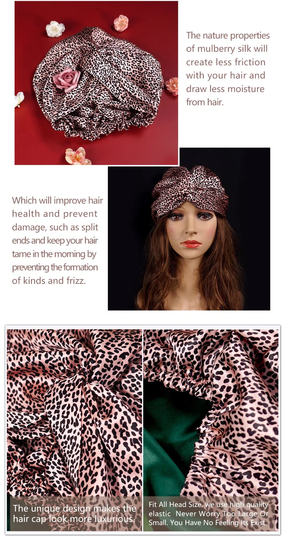 New Arrival Leopard Print Cross Luxury 100% 6A Silk Hair Cap
