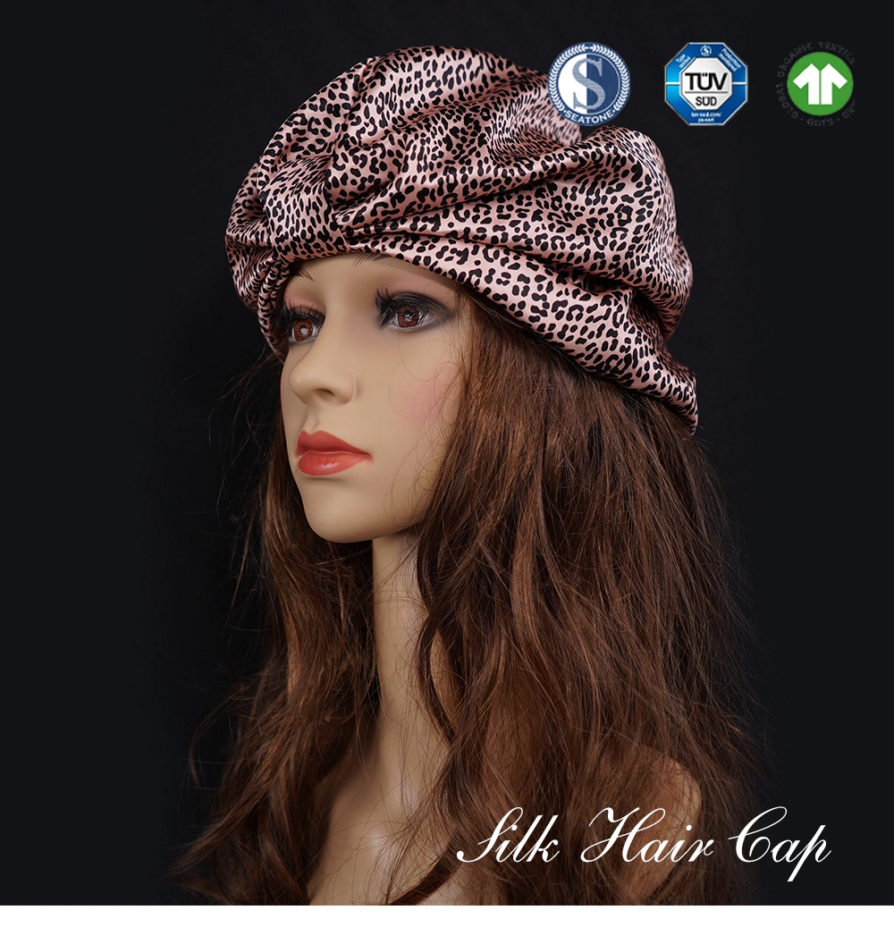 Leopard Print Nature Properties of Mulberry Silk Adjustable Soft Luxury 100% Silk London Hair Cap for Women