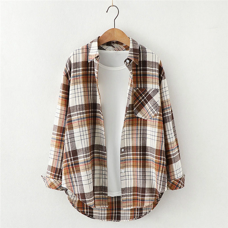 Ladies Tops Blouses Crop Top Button up Long Sleeve Flannel Plaid Shirts for Women Blouses Jacket Coats