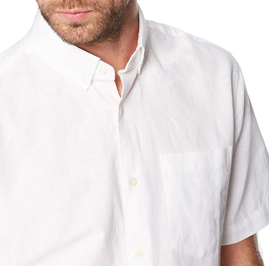Shein Men&prime; S Standard Fit Short Sleeve Linen Cotton Button-Down Shirt