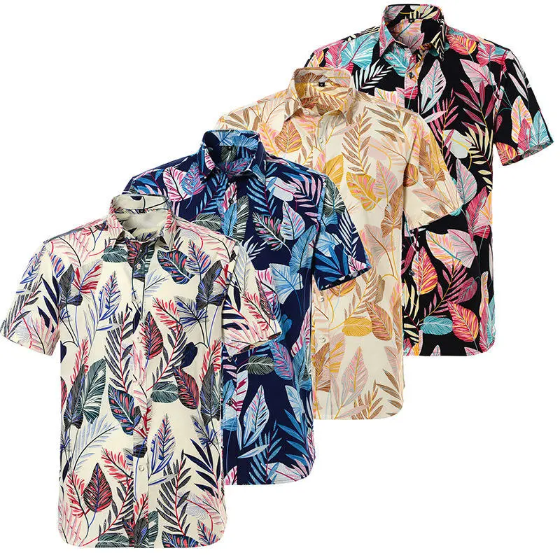 Wholesale Summer Cotton Digital Printing Men&prime;s Short Sleeve Hawaiian Shirts