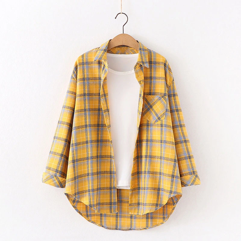 Ladies Tops Blouses Crop Top Button up Long Sleeve Flannel Plaid Shirts for Women Blouses Jacket Coats