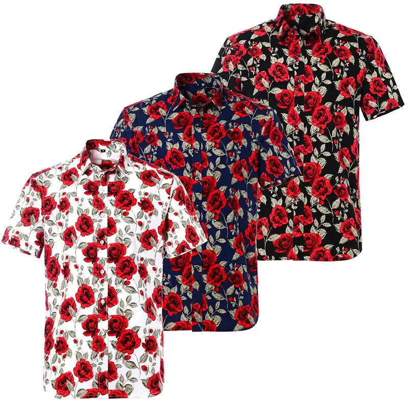 Wholesale Summer Cotton Digital Printing Men&prime;s Short Sleeve Hawaiian Shirts