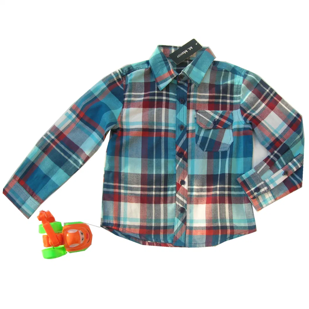 100% Cotton Plaid Yarn Dyed Kid&prime;s Woven Long Sleeve Shirts