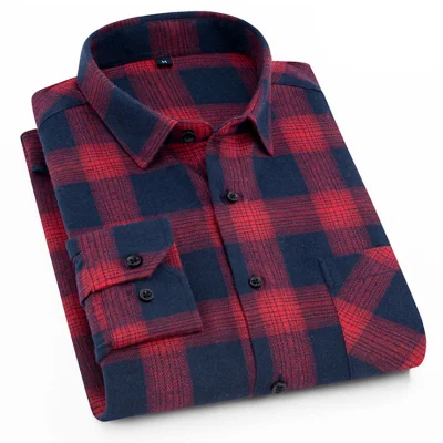 100% Cotton Full Button Shirts Long Sleeve Flannel Shirts for Men Anti