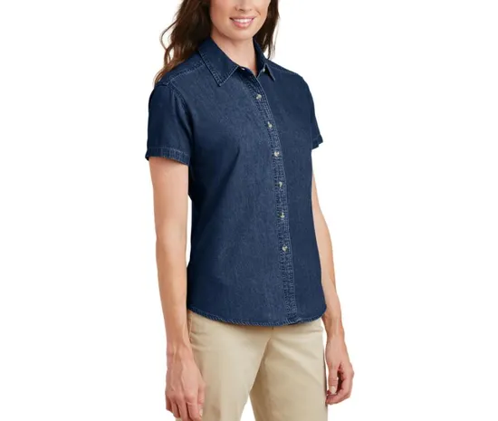 New Fashion Casual Female Tops Women Pure Cotton Short Sleeve Denim Shirt