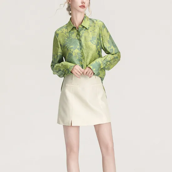 Fashionable Women′s Printed Silk Shirt