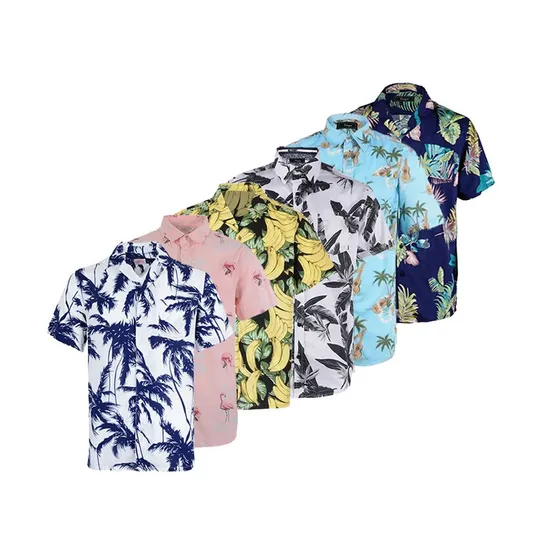 New Design Digital Printed Button up Cotton Hawaiian Beach Style Men Shirt 
