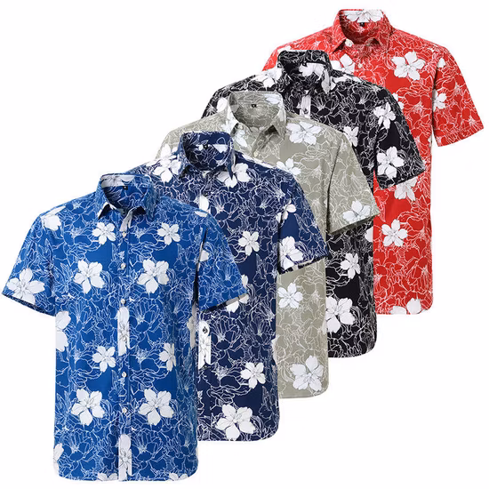 Wholesale Summer Cotton Digital Printing Men′s Short Sleeve Hawaiian Shirts