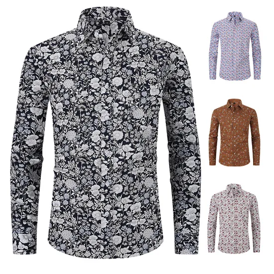 Men′s New Printed Long Sleeve Shirt Loose Large Size Men′s Wear 