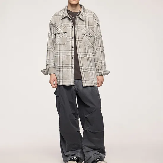 Custom Men′s Vintage Check Long Sleeve Shirt Retro Casual Loose Fit 